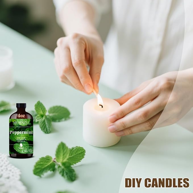 Peppermint Essential Oil, Peppermint Oil 4 Fl Oz 120ML for Diffuser Humidifier Yoga Cleaning DIY Candle Soap Making MUMAZYL Essential Oils