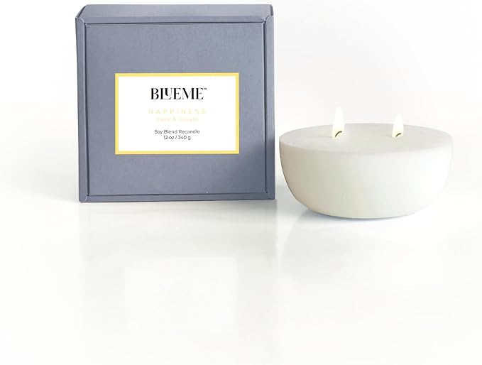 Blueme Happiness Candle Refill | Yuzu & Ginger | 2 Wick - Contains Essential Oil, Sustainable, Hand Finished, Hand Poured, Luxury Refill, Natural Cotton Wick, Soy-Wax Blend | Medium 12 oz