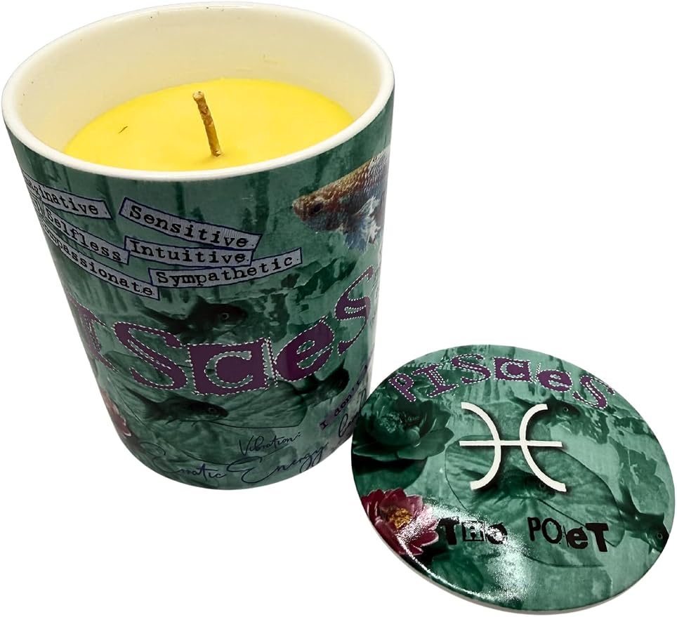 Pisces Zodiac Candle – Jasmine Scented Soy Candle for Self Care & Relaxation – Zodiac Birthday Gift – 80 Hour Burn – Reusable Ceramic Jar