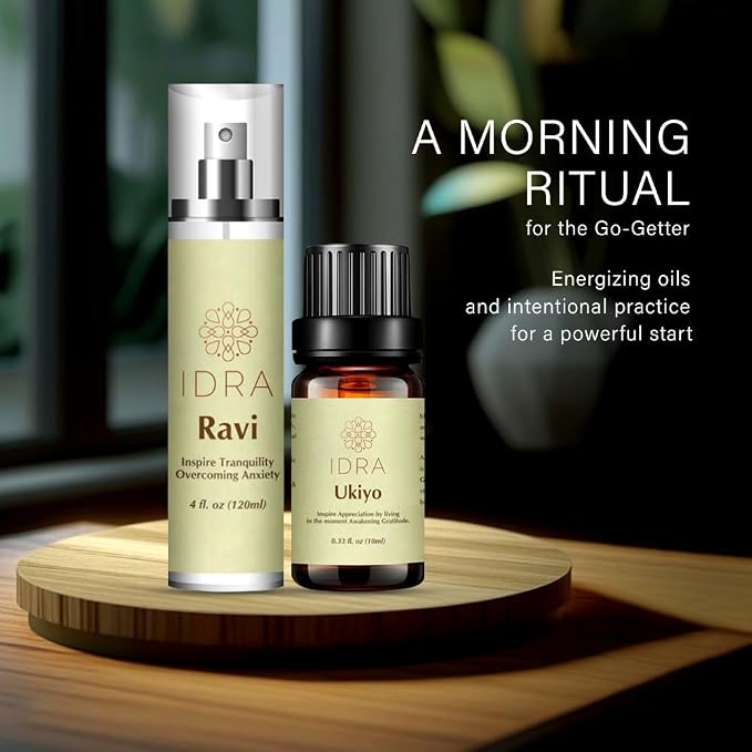 IDRA Morning Clarity Set – Energizing Essential Oil & Face Mist Duo | Boost Focus, Positivity & Morning Energy | Natural Aromatherapy Gift Set for Clarity & Balance (Ravi Mist + Ukiyo Oil)