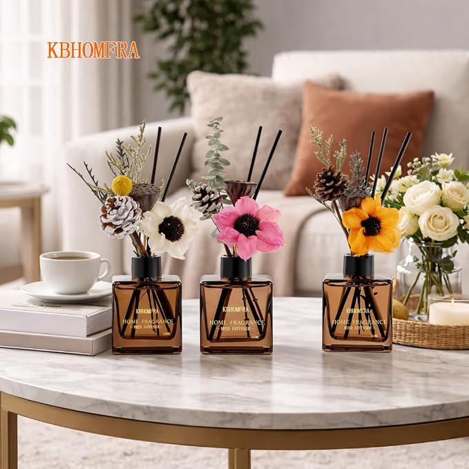 Jasmine Orange Reed Diffuser with Dried Flowers Diffuser Sticks 5.07fl.oz EssentialOil 90 Days Long-Lasting Scent for Home Livingroom Bedroom,Bathroom (Jasmine Tea)