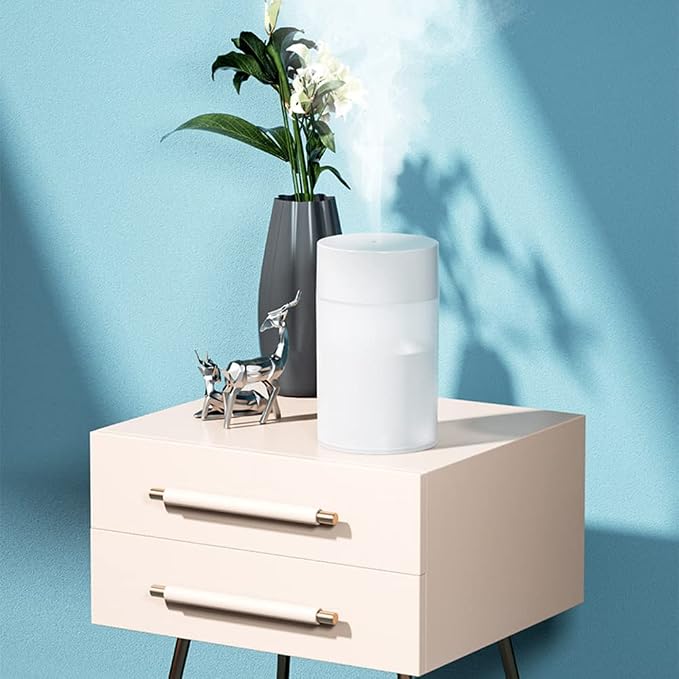 Mini Humidifier, USB Power Supply, Suitable for Study Room, Bedroom, Baby Room, Office, Car, With 7 Color LED, Air Humidifier, Can Be Used for Facial Moisturizing (White)