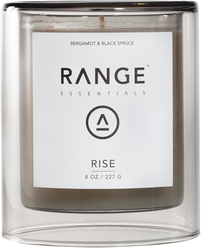Range Essentials Rise Candle, Fresh Scent, Soy Wax, Aromatherapy, Energizing, Stress Relief, Clean-Burning, Non-Toxic, Lead-Free, Cotton Wick, Long-Lasting, Home Office Fragrance, 8oz (227g)