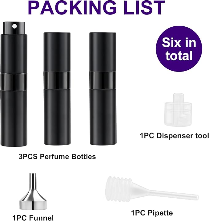 8ML Perfume Travel Refillable Portable Perfume Atomizer Bottle - Easter Basket Stuffers for Teens Adults Men Women,Valentines Day Gifts for Him Her,Travel Essentials,Christmas Gift(Balck,2Pack)