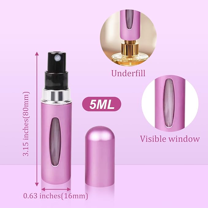Travel Refillable Perfume Atomizer Bottles,5ml Mini Portable Spray Bottles for Travel Accessories,Multicolor Perfume Containers (12, 12 colors)