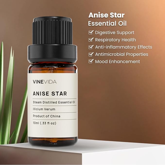 VINEVIDA Anise Star Essential Oil - Undiluted 10 mL for Candlemaking, Soap Making - DIY Candle Scents Safe for Skin