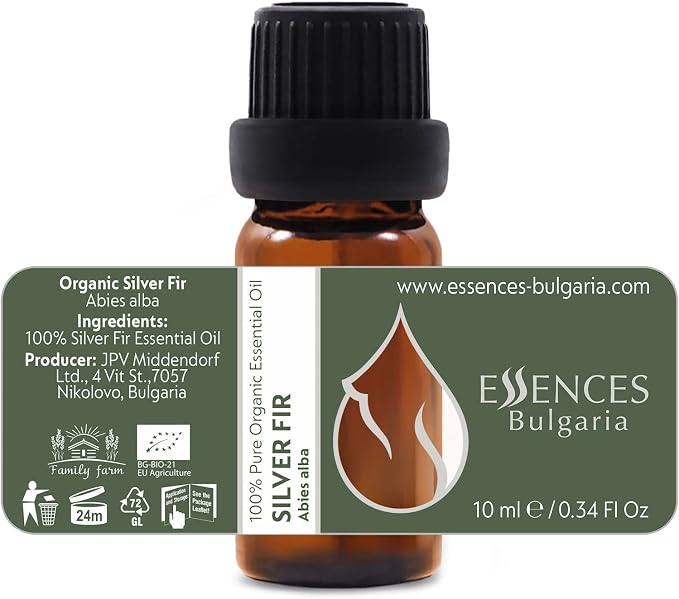 Essences Bulgaria Organic Silver Fir Essential Oil 1/3 Fl Oz | 10ml | Abies alba | 100% Pure and Natural | Undiluted | Therapeutic Grade | Family Owned Farm | Steam-Distilled | Non-GMO | Vegan
