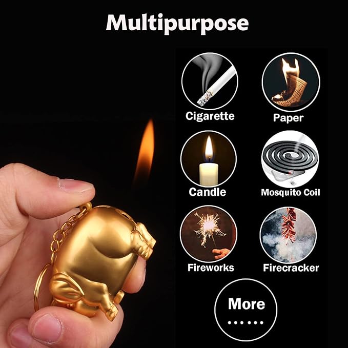 Creative Golden Pig Torch Lighter - Portable Gas Lighter with Adjustable Soft Flame, Refillable Butane for Outdoor & Indoor Use