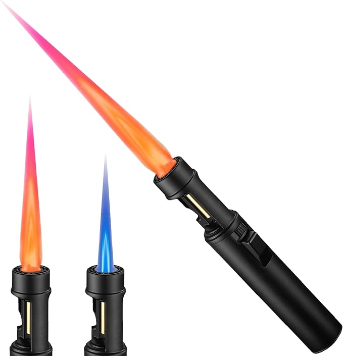 Torch Lighter, Straight Flame Bright Lighters, Windproof Adjustable Flame Color with Safety Lock, Lightsaber Torch Flame for Outdoor, Campfires, BBQ, Candles, Camping