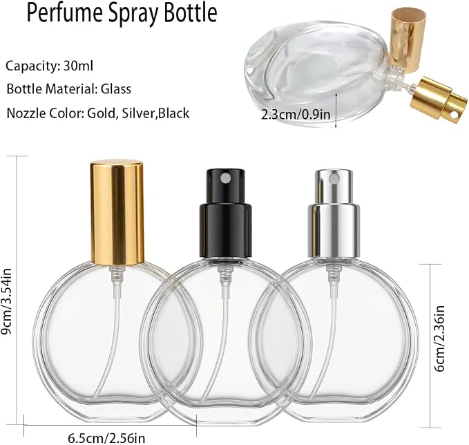3 Pcs Perfume Bottle Atomizers,1 oz Refillable Fine Mist Spray Empty Fragrance Bottles Portable Travel Perfume Dispenser Containers for Essential Oil Perfume (30ml)