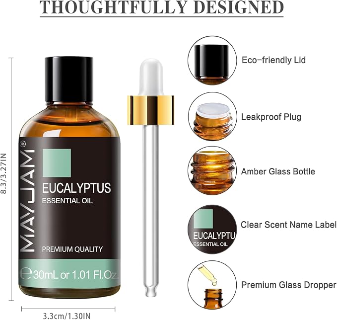 Eucalyptus Essential Oil, MAYJAM 30ML/1.01FL.OZ Pure Eucalyptus Oils for Diffusers, Soap Candle Making, Perfect for Living Room Bedroom Office Car Use