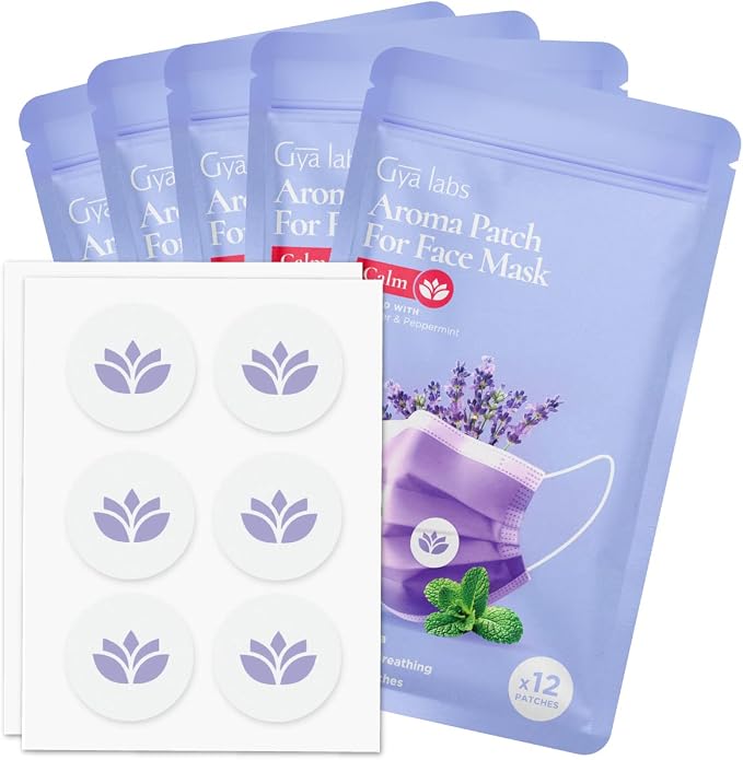 Gya Labs Lavender Aroma Patches - Essential Oil Scented Mask Stickers For Face Masks & Pillows, Infused With Relaxing Peppermint & Lavender Essential Oils (5 Packs, 60 Stickers)