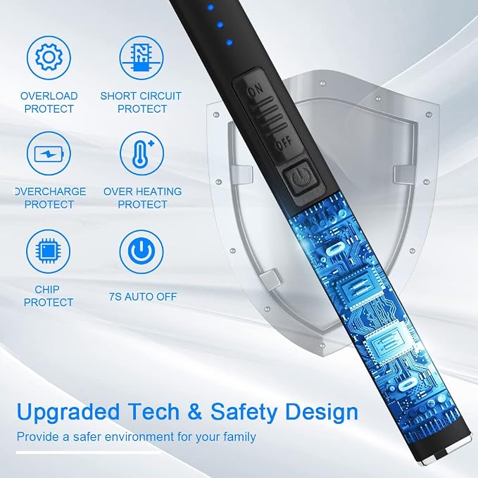 Electric Arc Windproof Lighter Flameless USB Rechargeable Lighter with Safety Lock for Candle BBQ Camping (Black)