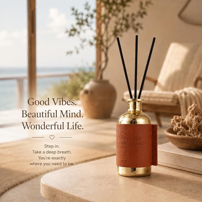 Reed Diffuser, Beautiful – 2.7 fl oz (80 ml) Romantic Floral Scented Reed Diffuser Set – Long Lasting Aromatherapy Oil for Bedroom, Office or Yoga Room – Best Gift for Women Mom Wife