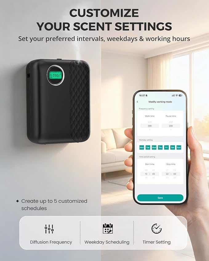 RoyAroma Waterless Essential Oil Diffuser for Home & Office, Smart Bluetooth App Control Scent Machine, 3000 Sq Ft Coverage, 400mL Cold Air Aromatherapy for Large Rooms - Sleek Black