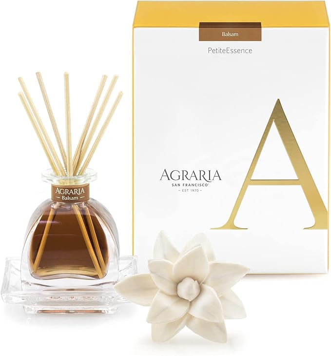 AGRARIA PetiteEssence Flower and Reed Diffuser Set, Hand Crafted Sola Flower Botanical Home Fragrance Gift Set