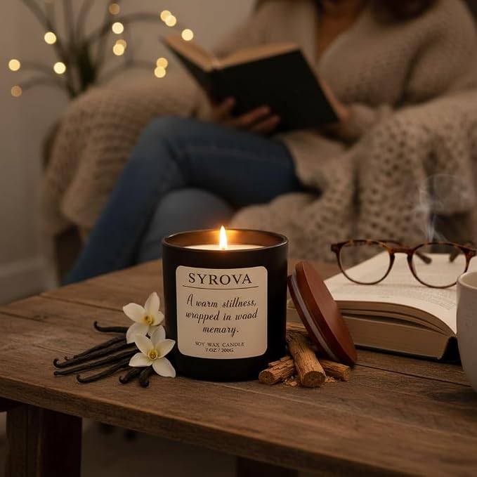 Vanilla & Cedarwood Candle, Luxury Scented Soy Candle 7oz, Cozy Sweet Fragrance for Home, Long Lasting Aromatherapy Candle, Gift for Women, Modern Jar Candle