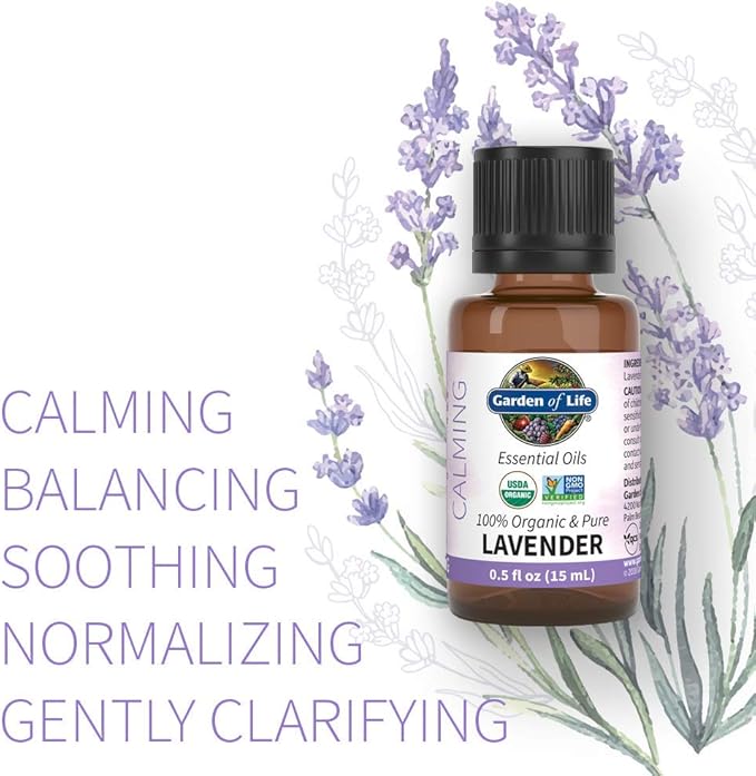Garden of Life Essential Oil,Lavender0.5 fl oz (15 mL),100% USDA Organic&Pure,Clean,Undiluted&Non-GMO -for Diffuser, Aromatherapy, Meditation, Skincare, Sleep - Calming, Relaxing, Soothing (Pack of 2)
