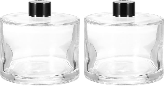 HARFINGTON 2pcs 500ml/17oz Empty Glass Diffuser Bottle 4.1" x 4.1" Refillable Fragrance Accessories Aromatherapy Jar Container for Replacement Reed Diffuser DIY Home Bathroom Transparent