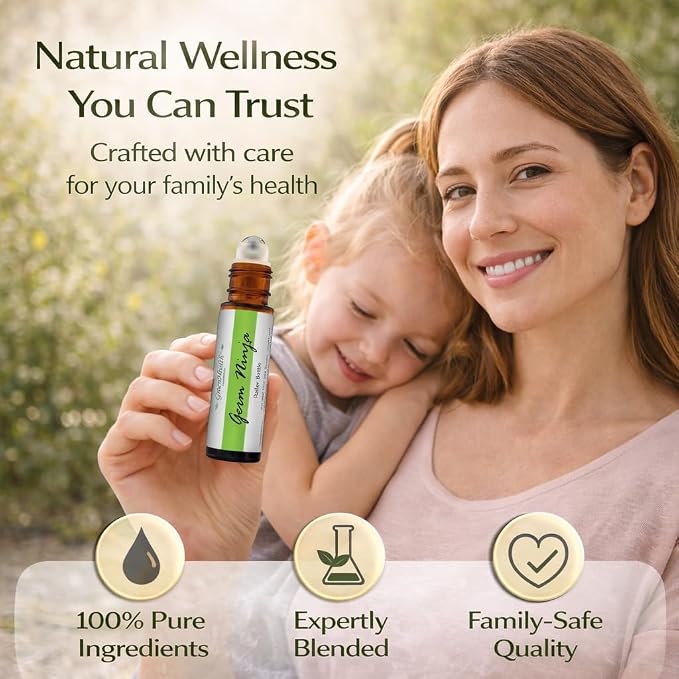 GreenHealth Essential Oil Roll On – Germ Ninja Blend – Refreshing, Clean Aroma – Pre-Diluted with Grapeseed Oil – Easy Apply Roller for Home, Work & Travel