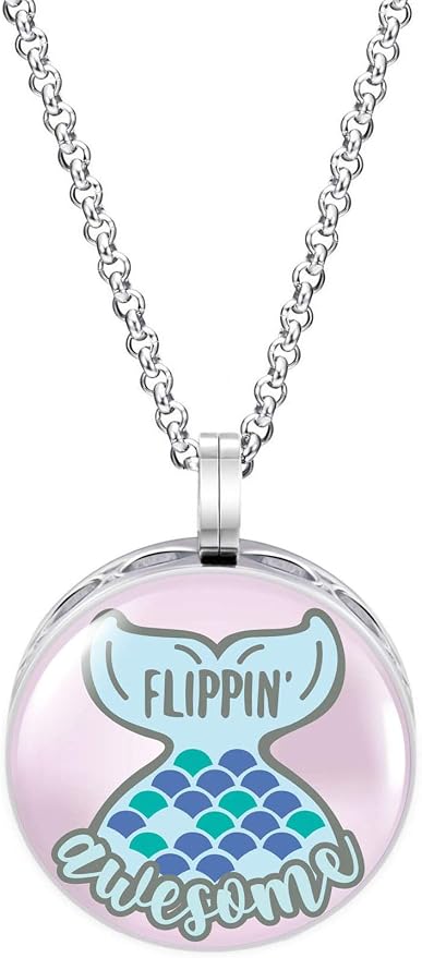 Wild Essentials Flippin Awesome Enamel Finish Essential Oil Diffuser Necklace Gift Set - Includes Aromatherapy Pendant, 24" Stainless Steel Chain, 8 Color Refill Pads