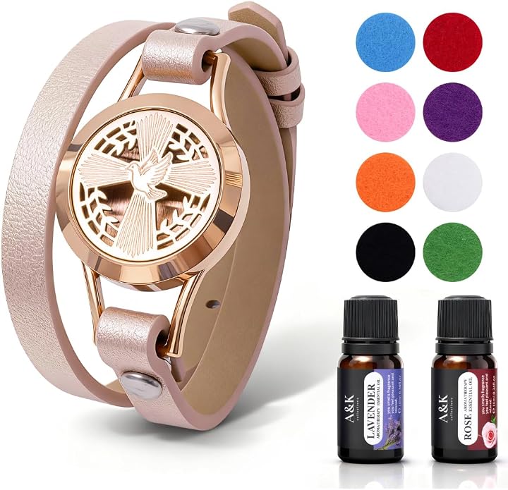 A&K Collections 18K Gold Mothers Day Easter Basket Stuffers for Her Rose Gold Plated Cross Aromatherapy Bracelet – Teen Girl Gifts Trendy Stuff, Essential Oil Lavender & Rose Diffuser Christian Jewelry for Women