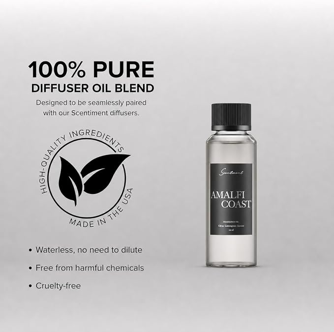 Scentiment Amalfi Coast Diffuser Oil - Premium Hotel Scent with Notes of Citrus, Lemongrass & Jasmine Home Scent, Hotel Fragrance Oil Diffuser Refill - 4.06 fl oz (120 mL)
