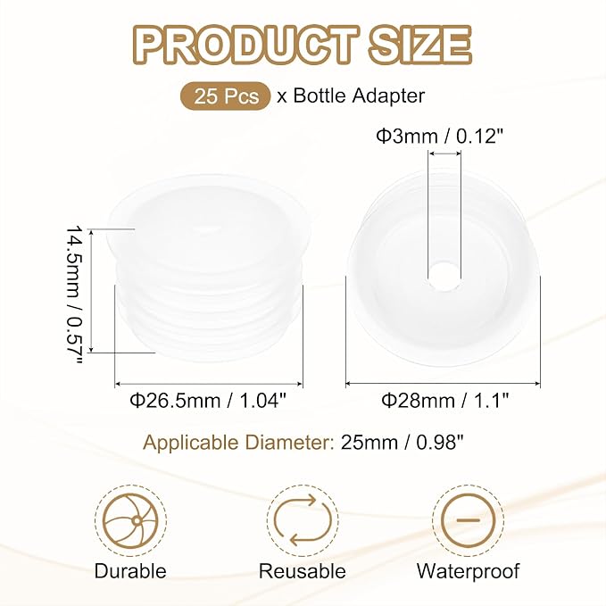 PATIKIL Bottle Adapter 0.98"/25mm Press in Plugs Clear 25Pcs, 0.12" Hole | for Oral Dispenser Liquid Oil Plastic Glass Bottles Stopper
