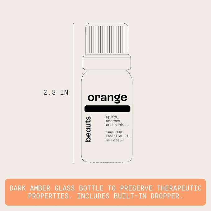 Beauts Sweet Orange Essential Oil – 100% Pure & Natural – Essential Oil for Diffuser, Skin, Hair & Aromatherapy – Fresh Citrus Scent – Vegan – 10 mL (0.33 fl oz)