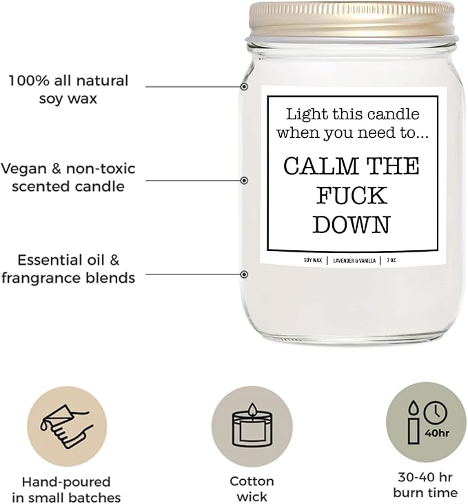 You Nique Designs Stress Relief Candle, 7 Ounces, Relaxing, Calming, Stress Candle, Stress Relief Gifts for Women, All Natural Soy Vegan Aromatherapy Candles (Lavender & Vanilla)