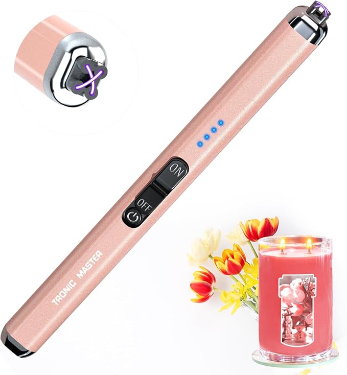 Electric Candle Lighter Valentine's Day Gifts for Women Mom Men Dual Arc USB Rechargeable Windproof Lighter for Candle BBQ Birthday Camping Gift Idals(Rose Gold)