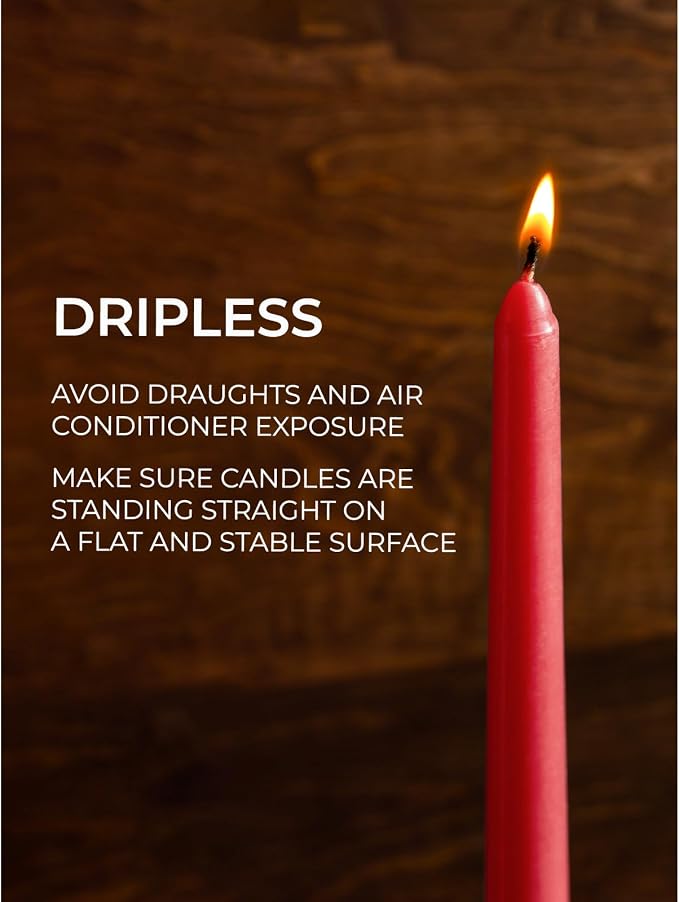 CANDWAX 8 inch Red Taper Candles Set of 4 - Unscented and Long Burning Candlesticks - Perfect as Dripless Candlesticks for Dinner or Holiday Home Decor - Red Candle Sticks