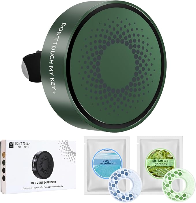 Car Diffuser Air Freshener Vent Clip Aluminum Aroma Diffuser Long Lasting Scent Odor Eliminator Pleasant New Car Smell Scent with 2 Refill Pads Ocean Tea Perfume for Men Women(Dense Forest Green)