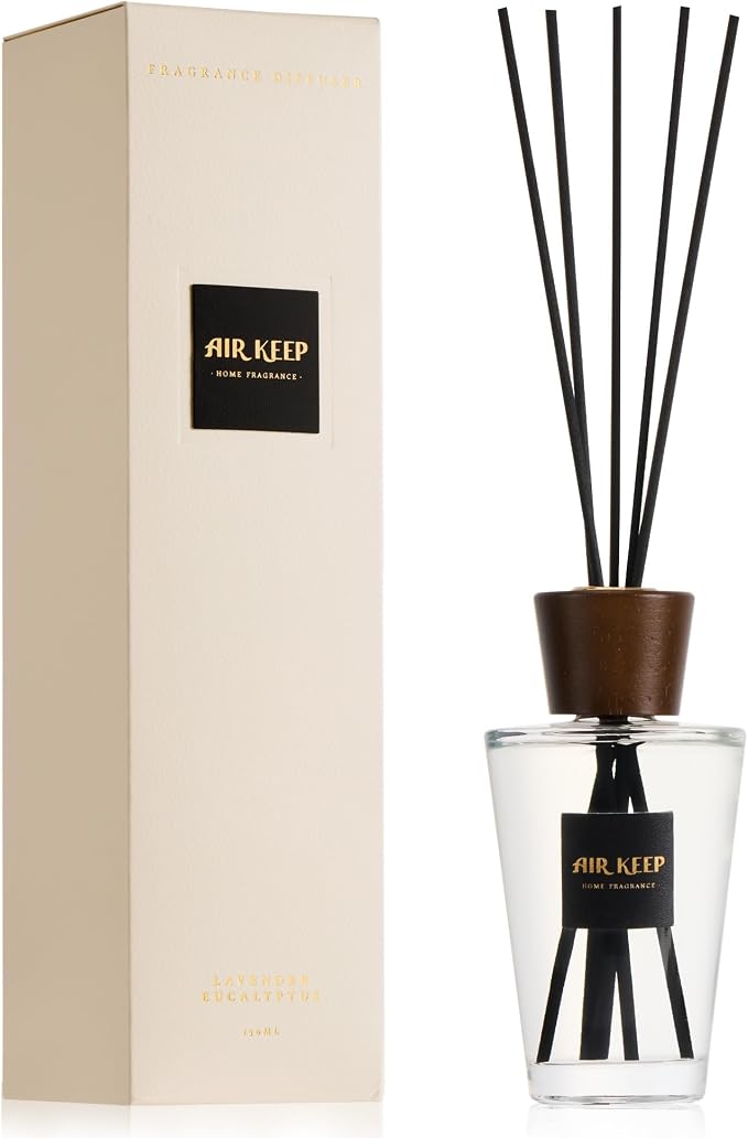 Airkeep Reed Diffuser Set, Lavender Eucalyptus 5.1 fl oz (150 ml), Long Lasting Home Fragrance with Reed Diffuser Sticks, Decorative Room Diffuser for Bathroom, Bedroom, Living Room & Office