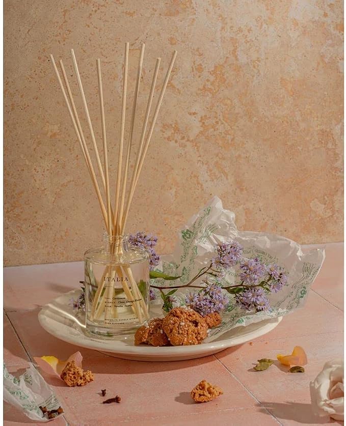 Brooklyn Candle Studio Reed Scent Diffuser - Italia - Relaxing Oil Diffuser, Cardamom, Vanilla & Orange Blossom Fragrance, 8 Rattan Diffuser Reeds, Clean Ingredients - 4.4oz