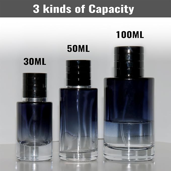 Black Glass Perfume Bottle - Empty Refillable Cologne Sprayer with Fine Mist Atomizer, Portable Travel Spray Container with 3 Dispenser Tools