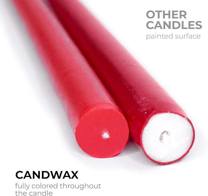 CANDWAX Red Taper Candles Pack of 4 - Slow Burning Dripless Unscented Straight Candles 12 inch - Ideal for Dinner Table - Smokeless Long Candlesticks