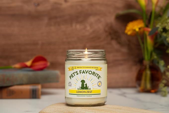 Pet's Favorite Pet Odor Candle, Clean Burning, Long Lasting Scented Candles with a Cotton Wick. (Clean Laundry/Lemon Zest, Pack of 2)