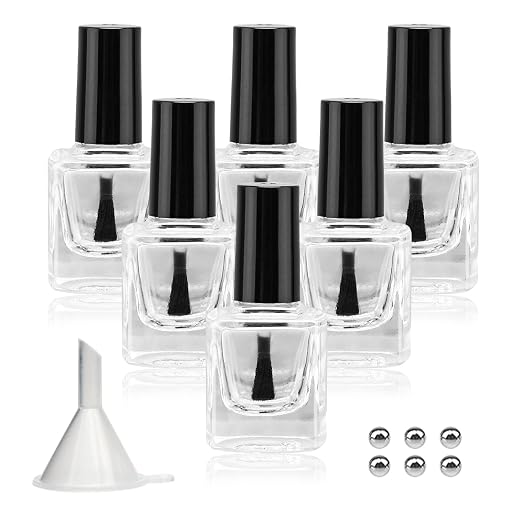 6PCS Empty Nail Polish Bottles with Funnel, Empty Fingernail Polish Bottles Glass Rectangle with Brush & Mixing Balls Black (10ML)