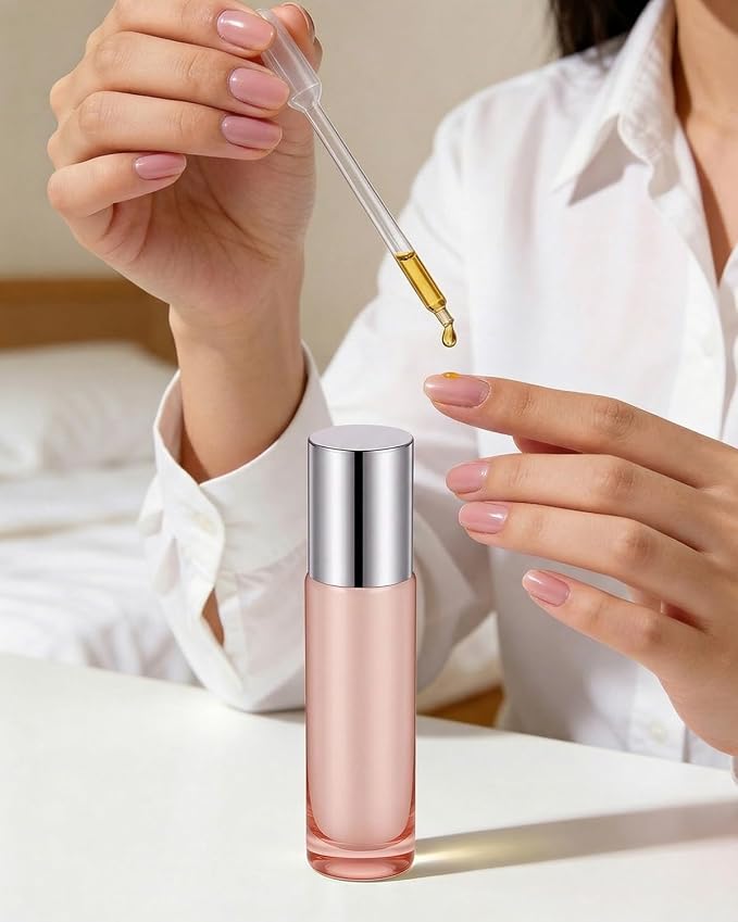 sungwoo 4 Pack Roller Bottles, 10 ml Essential Oil Glass Roller Bottles with Stainless Steel Roller Balls Rose Gold
