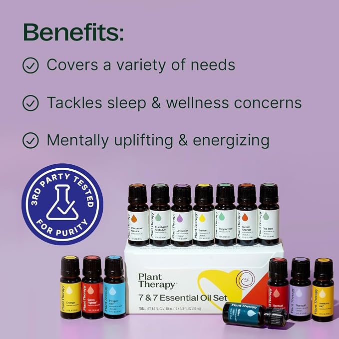 Plant Therapy 7 & 7 Essential Oils Set, 7 Most Popular Single Essential Oils Plus 7 Favorite Blends, Each 10 mL (1/3 oz), 100% Pure, Undiluted, Great for DIYs, Skincare and Essential Oil Diffusers