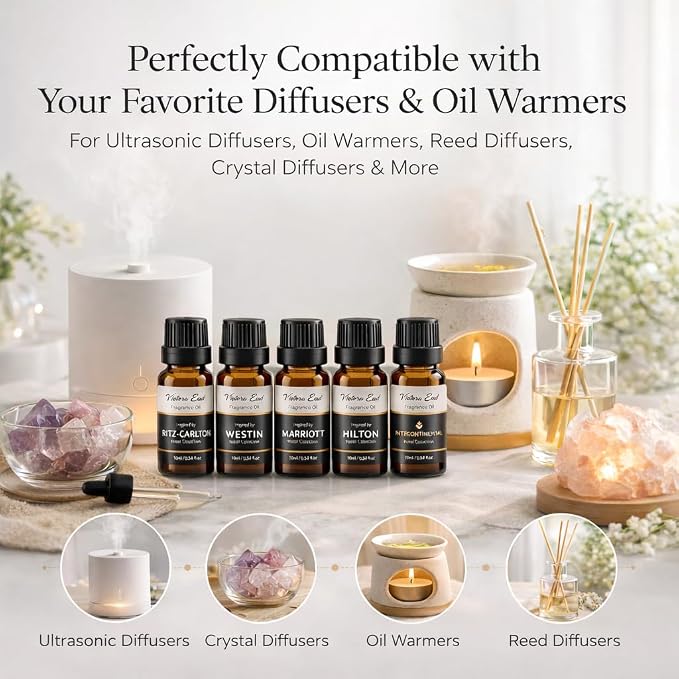 Luxury Hotel Inspired Fragrance Oil Set, 6 Pack Hotel Collection Diffuser for Humidifier, Aroma Diffuser, Candle&Soap Making, Long Lasting Scented Oil for Bedroom, Bathroom & Office