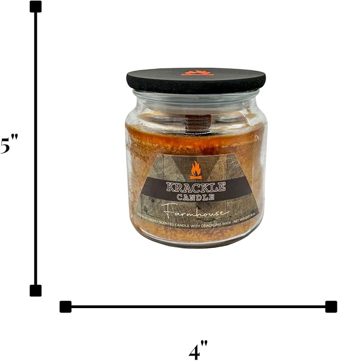 Krackle Candle | Farmhouse | 16 oz Scented Candle with Natural Crackling Wooden Wick | Poured in the USA | Rosehips, Apples & Cinnamon Spice Fragrance