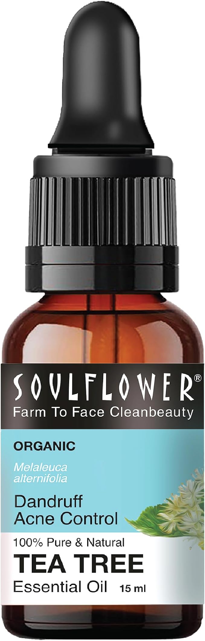Soulflower Tea Tree Essential Oil 100% Pure, Undiluted, Natural & Organic for Skin, Hair, Pimples, Acne, Dandruff - Premium Essential Oil Certified by Ecocert
