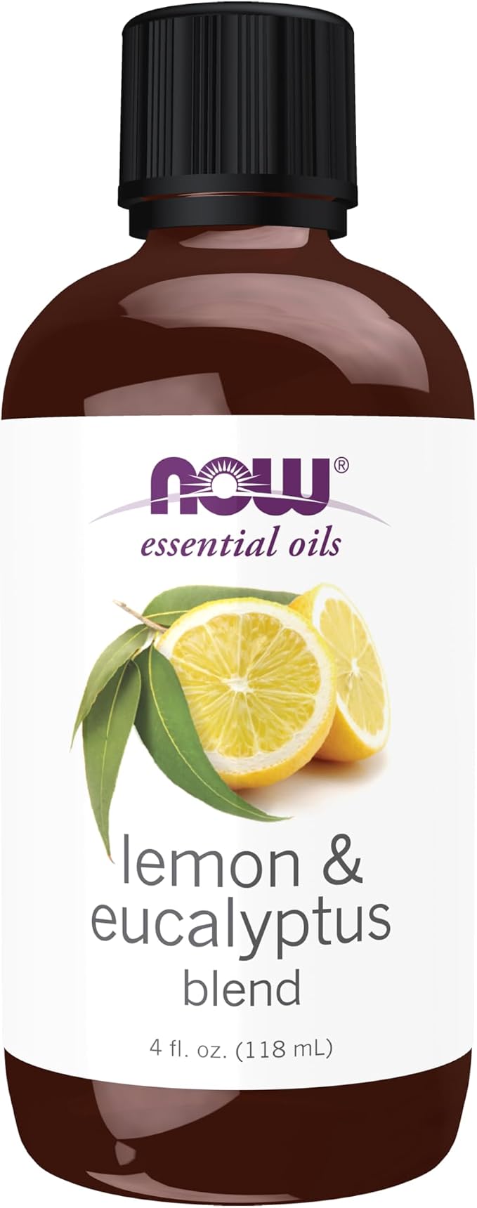 NOW Essential Oils, Lemon & Eucalyptus Oil Blend, Invigorating Aromatherapy Scent, Blend of Pure Lemon Oil and Pure Eucalyptus Oil, Vegan, Child Resistant Cap, 4-Ounce