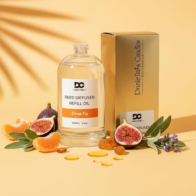 Daniella's Candles Reed Diffuser Refill Oil, Citrus Fig, Premium Fragrance Oil, Home Fragrance, Scented Oil for Reed Diffusers, Long Lasting, Bathroom, Office, 3.4oz/100ml