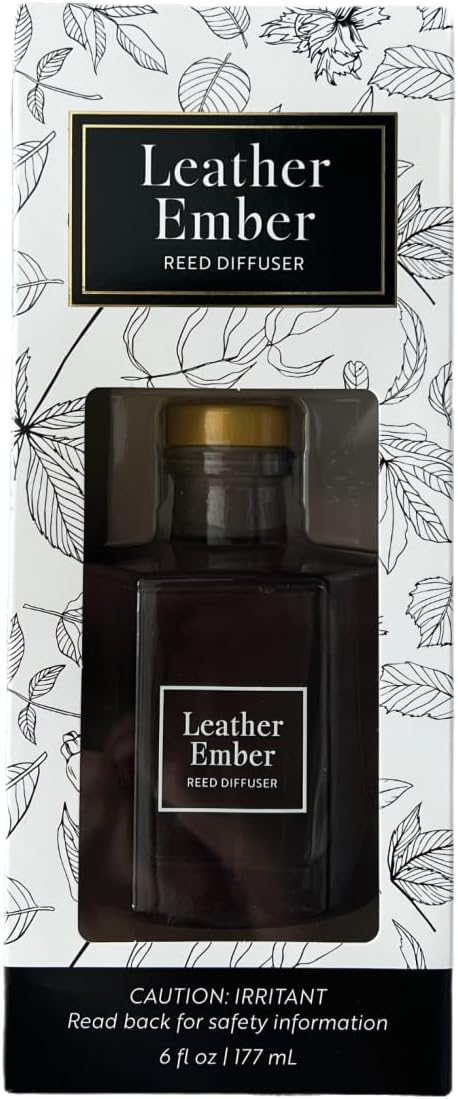 Bellevue Diffuser, 6 fl oz Glass Filled Diffuser, Highly Concentrated Fragrances with Essential Oils, Home Fragrance, Scent: Leather Ember