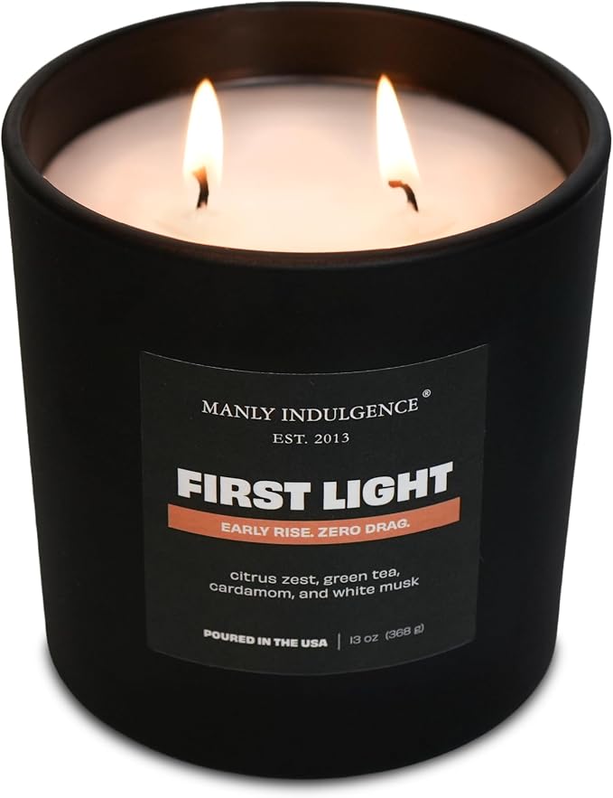 Manly Indulgence First Light Scented Candle, 2 Wick, 13 oz, Premium Soy Blend Wax, Candles for Home Scented - Made in The USA