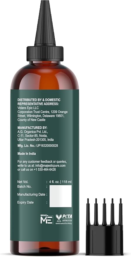 Majestic Pure 100% Pure Rosemary Oil for Hair Growth - Strengthening, Nourishing, Volumizing - Infused with Biotin Oil, Jojoba Oil & Castor Oil - Non GMO Verified - 4 Fl Oz - With Applicator