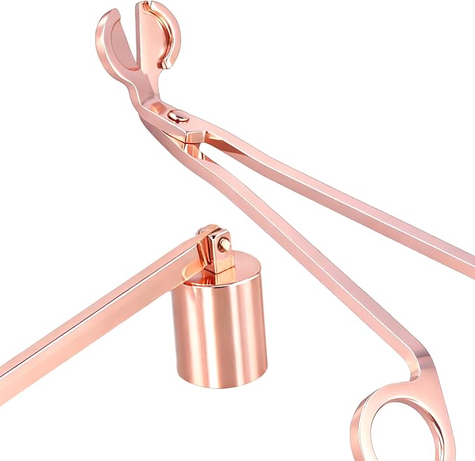 Candle Snuffer and Wick Trimmer Set of 4, Stainless Steel Candle Accessory Set, Rose Gold Wick Scissor Cutter and Snuffer for Home Use, Candles Lover
